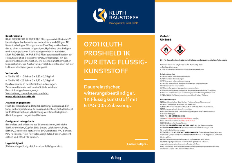 0701 Kluth PROSHIELD 1K PUR ETAG Flüssigkunststoff - ab 10,26 € / kg